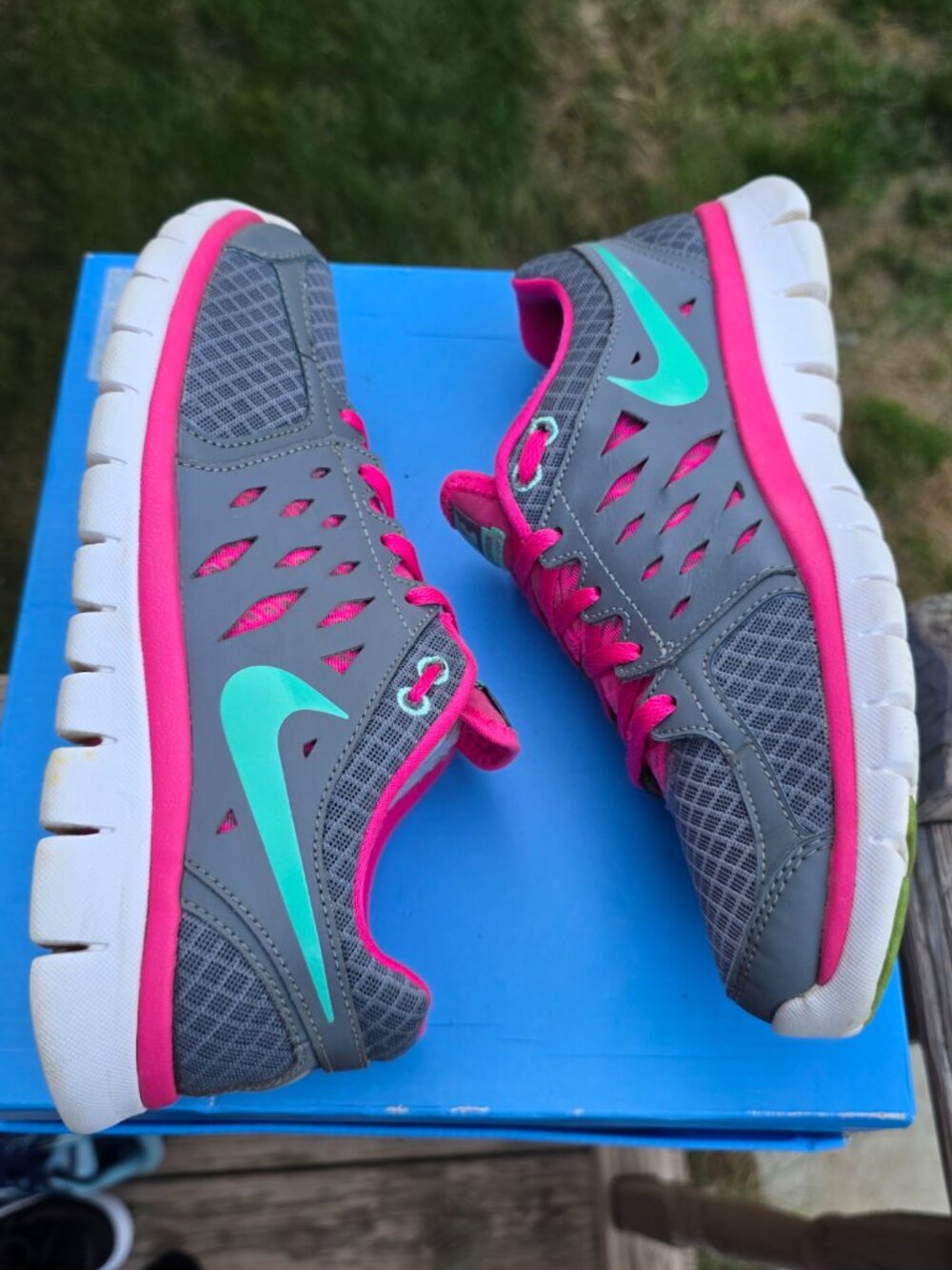 Nike Flex 2014 Run Women's Running Shoes Gray Pink Mint Size 8.5 EU 40